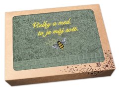 Luxusní dárkové balení ručníku pro včelaře khaki 450g