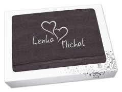 Dárková osuška Propojená srdce se jmény antracit