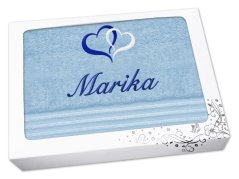 Dárkové balení osušky se jménem linie světle modrá Srdíčka