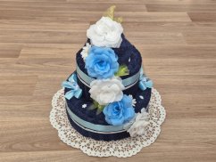 Dvoupatrový dort z ručníků a osušky Sandra modrá