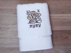 Luxusní osuška se znamením RYBY 450g bílá/hnědá