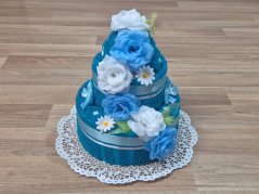 Dvoupatrový dort z ručníků a osušky Sandra azurově modrá