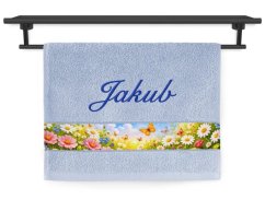Malý ručník se jménem NA PŘÁNÍ 30x50 Rozkvetlá louka světle modrá