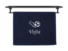 Malý ručník se jménem NA PŘÁNÍ tmavě modrý 30x50 Kopačka a míč