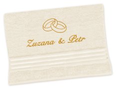 Dárková svatební osuška se jmény a prstýnky vanilková