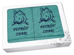 Dárková sada ručník + osuška pro rybáře Kapr + Petrův zdar petrolej