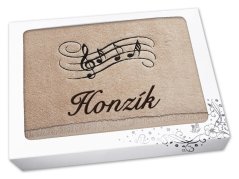 Luxusní dárkové balení ručníku se jménem NA PŘÁNÍ béžový Noty