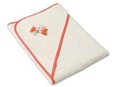 Osuška pro miminko s kapucí a výšivkou 75x75 Lištičky jasmínová/skořicová 350g