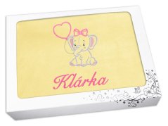 Dárková dětská deka se jménem 75x100 Slůně světle žlutá