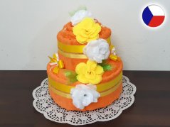 Dvoupatrový dort z ručníků a osušky Sandra oranžová
