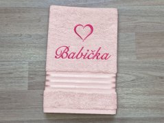 Ručník BABIČKA se srdíčkem 50x100 linie světle růžová