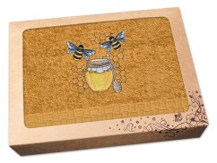 Luxusní dárkové balení osušky pro včelaře Včelky na medu hořčicová