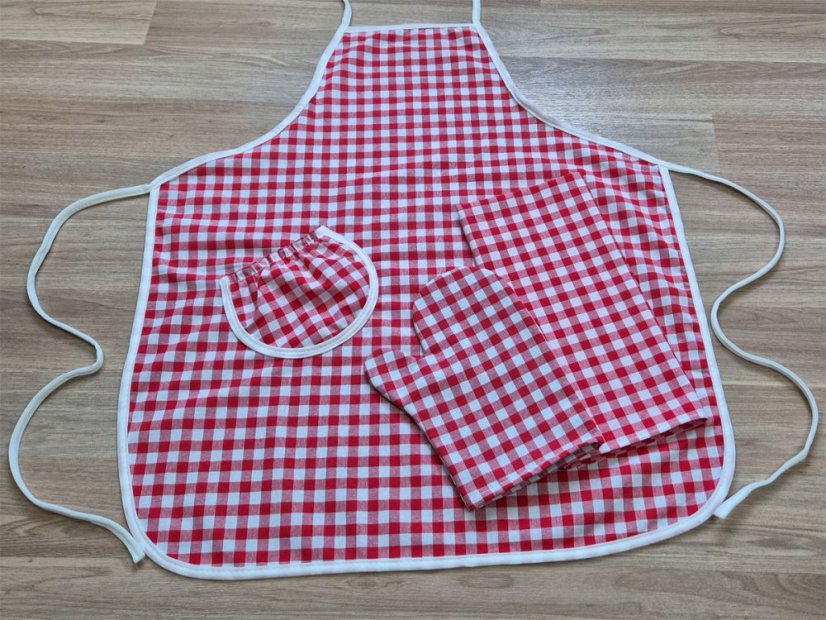 Dárkové balení Kanafas kostka červená - zástěra + chňapka + utěrka