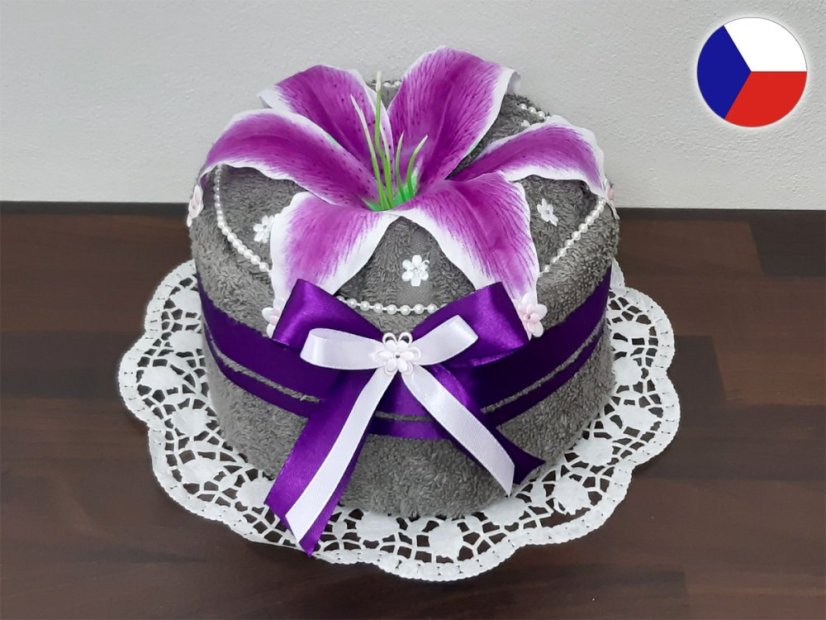 Malý dort z ručníku SAM stříbrná