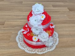 Dvoupatrový dort z ručníků a osušky Sandra červená