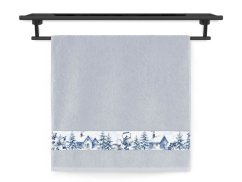 Froté osuška 70x140 NORA TISK 450g Zimní vesnička stříbrná