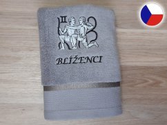 Luxusní ručník se znamením BLÍŽENCI 450g šedá/šedá