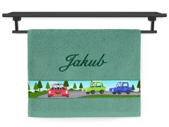 Dětský ručník se jménem NA PŘÁNÍ 30x50 Auta olivová 