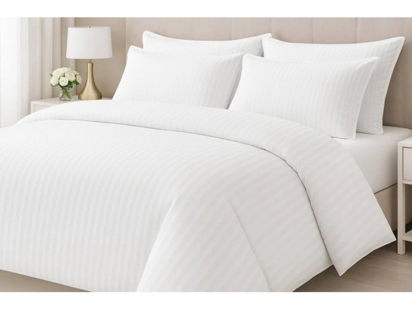 Hotelové prodloužené povlečení Atlas grádl proužek 2 cm Bílý - česaný 70x90, 140x220 
