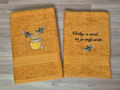 Luxusní dárková sada ručníku a osušky Včelky hořčicová