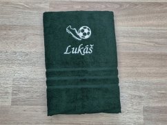 Osuška se jménem tmavě zelená 70x140 Kopačka a míč + LUKÁŠ