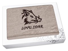 Dárkové balení ručníku pro myslivce Kanec + Lovu zdar béžová