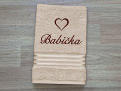 Dárková sada ručníku a osušky BABIČKA se srdíčkem linie světle béžová