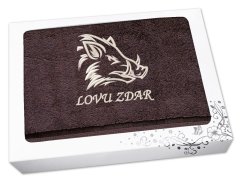 Dárkové balení osušky pro myslivce Kanec + Lovu zdar hnědá