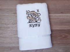 Luxusní osuška se znamením RYBY 450g bílá/hnědá 