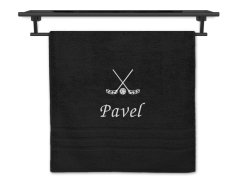 Osuška se jménem NA PŘÁNÍ černá 70x140 Florbal