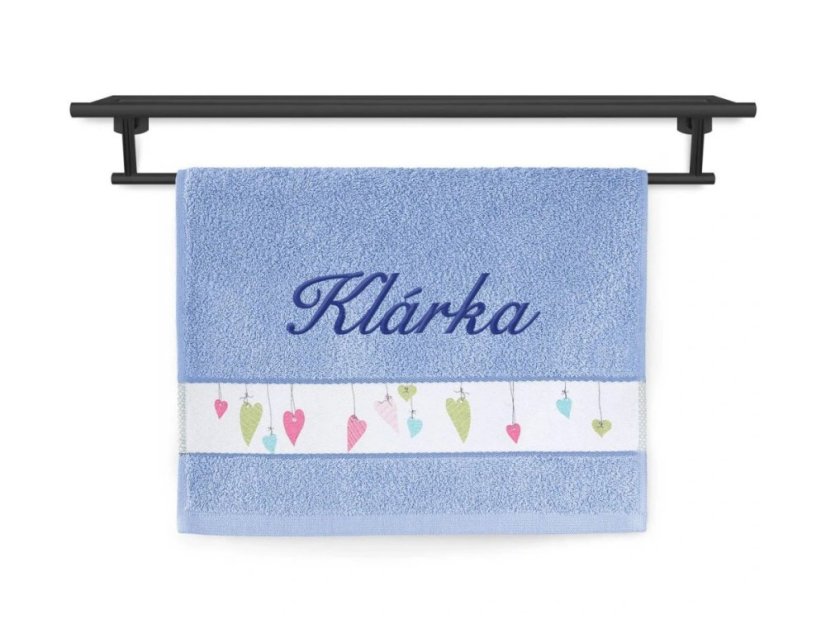 Malý ručník se jménem NA PŘÁNÍ 30x50 Barevná srdíčka modrá