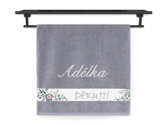 Ručník se jménem NA PŘÁNÍ 50x100 Poděkování středně šedý