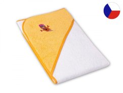 Osuška pro miminko s kapucí a výšivkou 75x75 Pastelka bílá/žlutá 350g