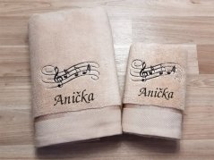 Luxusní sada ručník + osuška se jménem NA PŘÁNÍ Noty béžové