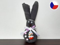 Malý velikonoční zajíček z ručníku Sofie tmavě šedý + vajíčko s překvapením