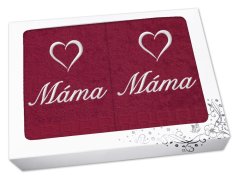 Dárková sada ručník + osuška MÁMA se srdíčkem ratanika bordó