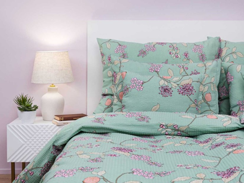 Krepové povlečení KOMFORT Klaudie zelená 70x90, 140x200