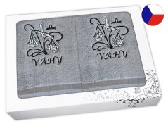 Luxusní dárková sada ručník + osuška Znamení Váhy šedá/šedá