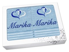 Dárková sada ručníku a osušky se jménem linie světle modrá Srdíčka