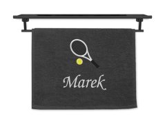Malý ručník se jménem NA PŘÁNÍ tmavě šedý 30x50 Tenisová raketa