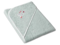 Osuška pro miminko s kapucí a výšivkou 75x75 Čapí pošta zelenošedá/bílá 350g 