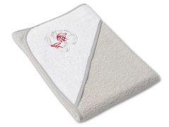 Osuška pro miminko s kapucí a výšivkou 75x75 První krůčky I. světle šedá/šedá 350g 
