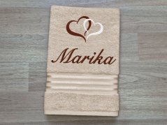 Ručník se jménem linie světle béžová 50x100 Srdíčka