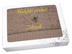 Luxusní dárková sada ručníku a osušky SE JMÉNEM NA PŘÁNÍ Nejlepší včelař tmavě béžová