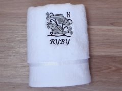 Luxusní dárkové balení osušky Znamení Ryby bílá/šedá