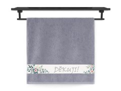 Froté ručník 50x100 NORA TISK 450g Poděkování středně šedý