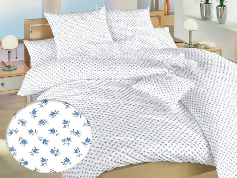 Francouzské povlečení krepové KOMFORT Malé růže modré 2x 70x90, 220x200