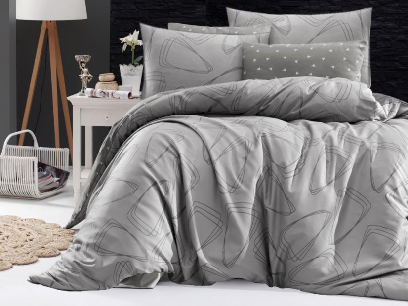 Francouzské povlečení bavlněný satén 2x 70x90, 200x200 Rovena šedá DUO