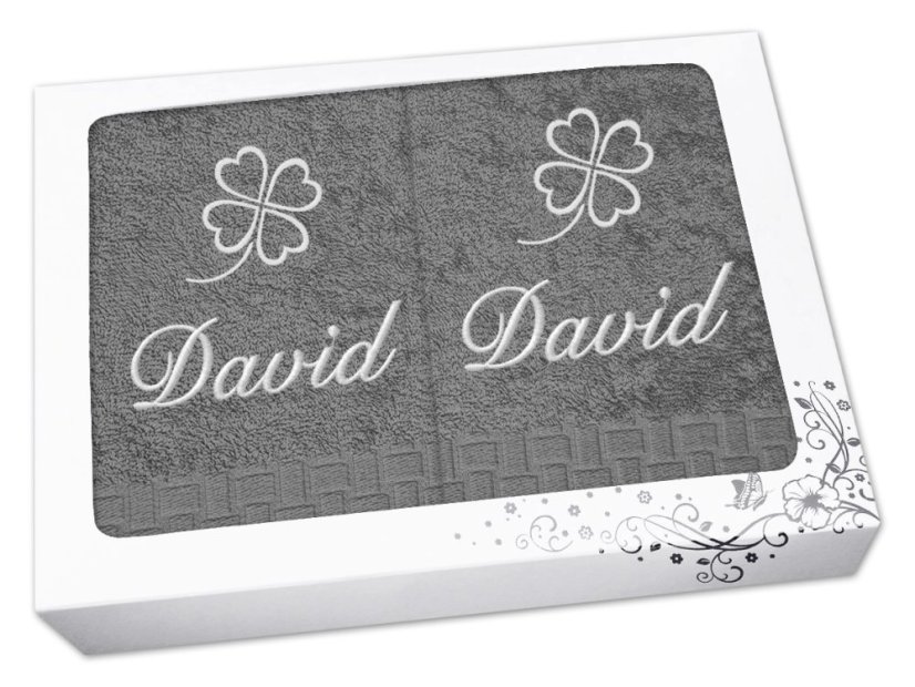 Dárková sada ručník + osuška se jménem ratanika tmavě šedá Čtyřlístek