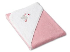 Osuška pro miminko s kapucí a výšivkou 75x75 Čapí pošta starorůžová/bílá 350g 
